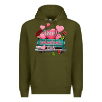 Army Green Happy Valentine's day turquoise truck Premium Hoodie - HowdyJamesFarm