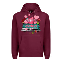 Burgundy Happy Valentine's day turquoise truck Premium Hoodie - HowdyJamesFarm