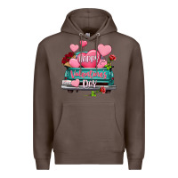 Coffee Happy Valentine's day turquoise truck Premium Hoodie - HowdyJamesFarm