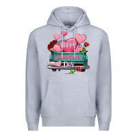 Heather Grey Happy Valentine's day turquoise truck Premium Hoodie - HowdyJamesFarm