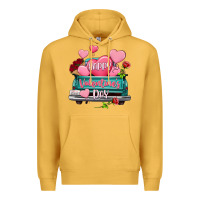 Mustard Happy Valentine's day turquoise truck Premium Hoodie - HowdyJamesFarm