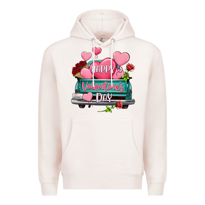 Happy Valentine's Day Turquoise Truck Premium Hoodie by HowdyJamesFarm | Teevron