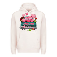 Pale Pink Happy Valentine's day turquoise truck Premium Hoodie - HowdyJamesFarm