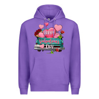 Purple Happy Valentine's day turquoise truck Premium Hoodie - HowdyJamesFarm