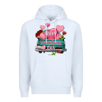 White Happy Valentine's day turquoise truck Premium Hoodie - HowdyJamesFarm