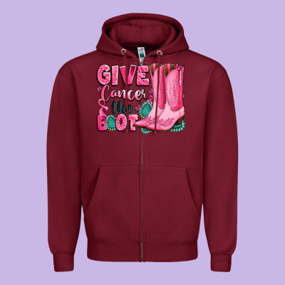 Give Cancer The Boot Zipper Hoodie Designed By Lillyallendesigns