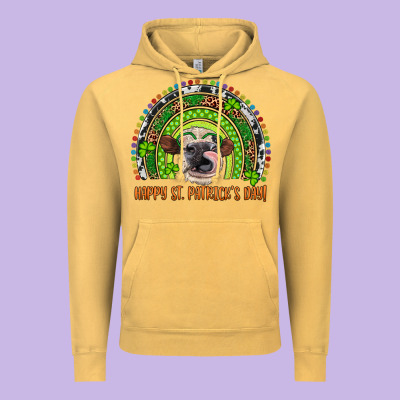 Western Happy St. Patrick's Day Cow Rainbow Vintage Hoodie Designed By Artiststas