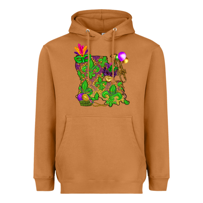 Louisiana Map Mardi Gras Heavyweight Hoodie by NancyCooperArtShop | Teevron
