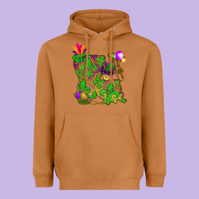 Louisiana Map Mardi Gras Heavyweight Hoodie Designed By Nancycooperartshop