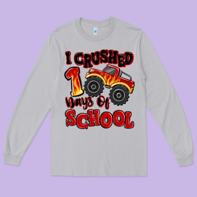 I Crushed 100 Days Of School Monster Truck Long Sleeve Tee Designed By Maliassmallbusiness