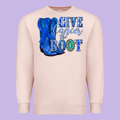 Give Cancer The Boot Colon Cancer Blue Ribbon Nca Premium Sweatshirt Designed By Nancycooperartshop
