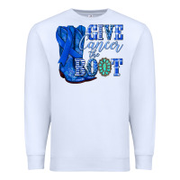 White give cancer the boot colon cancer blue ribbon nca Premium Sweatshirt - NancyCooperArtShop