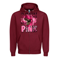Burgundy in october we wear pink dinosaur Zipper Hoodie - LillyAllenDesigns