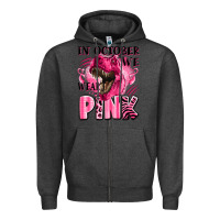 Charcoal Heather in october we wear pink dinosaur Zipper Hoodie - LillyAllenDesigns