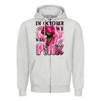 Dove Grey in october we wear pink dinosaur Zipper Hoodie - LillyAllenDesigns
