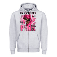 Heather Grey in october we wear pink dinosaur Zipper Hoodie - LillyAllenDesigns