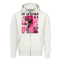 Oatmeal Heather in october we wear pink dinosaur Zipper Hoodie - LillyAllenDesigns