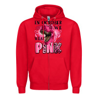 Red in october we wear pink dinosaur Zipper Hoodie - LillyAllenDesigns