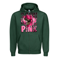 Sports Green in october we wear pink dinosaur Zipper Hoodie - LillyAllenDesigns