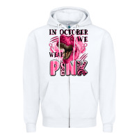White in october we wear pink dinosaur Zipper Hoodie - LillyAllenDesigns