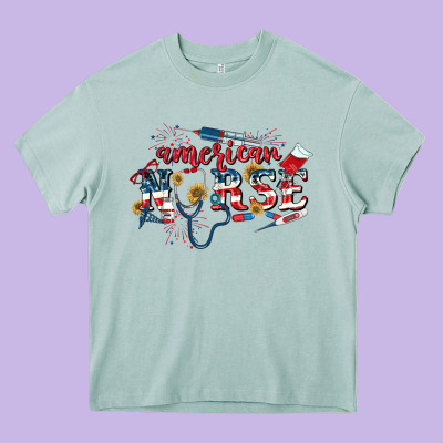 American Nurse 4th Of July Heavy Core Tee Designed By Cowgirlartshop