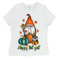 White happy fall y'all gnome Ladies Tee - RanaPortraitStore