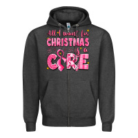 Charcoal Heather all i want for christmas is a cure breast cancer Zipper Hoodie - LillyAllenDesigns