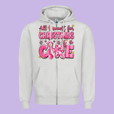 All I Want For Christmas Is A Cure Breast Cancer Zipper Hoodie Designed By Lillyallendesigns