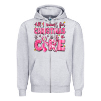 Heather Grey all i want for christmas is a cure breast cancer Zipper Hoodie - LillyAllenDesigns