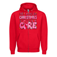 Red all i want for christmas is a cure breast cancer Zipper Hoodie - LillyAllenDesigns