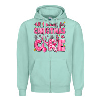 Seafoam all i want for christmas is a cure breast cancer Zipper Hoodie - LillyAllenDesigns