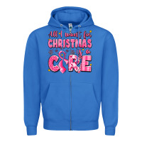 True Royal all i want for christmas is a cure breast cancer Zipper Hoodie - LillyAllenDesigns