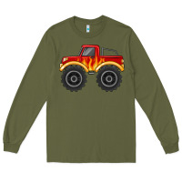 Army Green monster truck with flames Long Sleeve Tee - MaliasSmallBusiness
