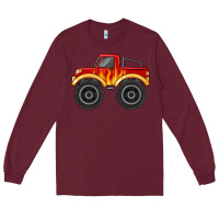 Burgundy monster truck with flames Long Sleeve Tee - MaliasSmallBusiness