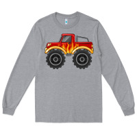 Heather Grey monster truck with flames Long Sleeve Tee - MaliasSmallBusiness