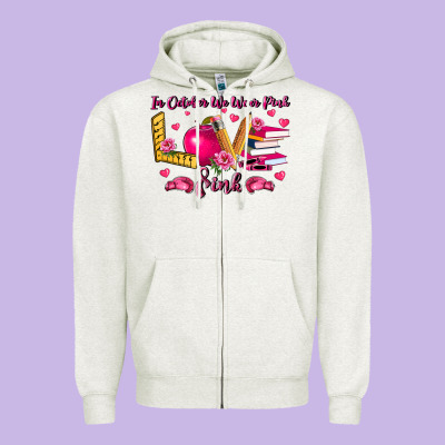 In October We Wear Pink Teacher Zipper Hoodie Designed By Lillyallendesigns