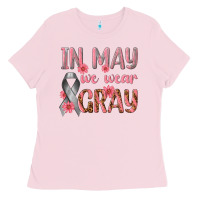 Bubblegum Pink In May We Wear Gray Ladies Tee - texasbilliewilder