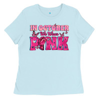 Baby Blue In October We Wear Pink Ladies Tee - texasbilliewilder