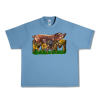 Pebble Blue Western Mom With Duroc Pig And Baby Pig Urban Heavy Tee - LillyAllenDesigns