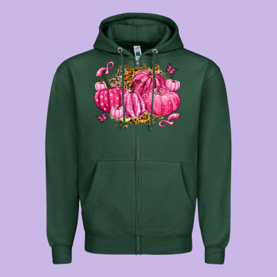 Breast Cancer Awareness Pink Pumpkins Zipper Hoodie Designed By Lillyallendesigns