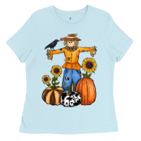 Baby Blue pumpkin sunflower fall scarecrow Ladies Tee - RanaPortraitStore