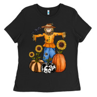 Black pumpkin sunflower fall scarecrow Ladies Tee - RanaPortraitStore
