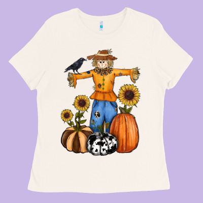 Pumpkin Sunflower Fall Scarecrow Ladies Tee Designed By Ranaportraitstore