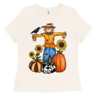 Bone pumpkin sunflower fall scarecrow Ladies Tee - RanaPortraitStore
