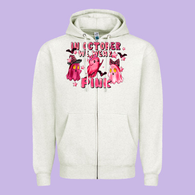 In October We Wear Pink Zipper Hoodie Designed By Lillyallendesigns