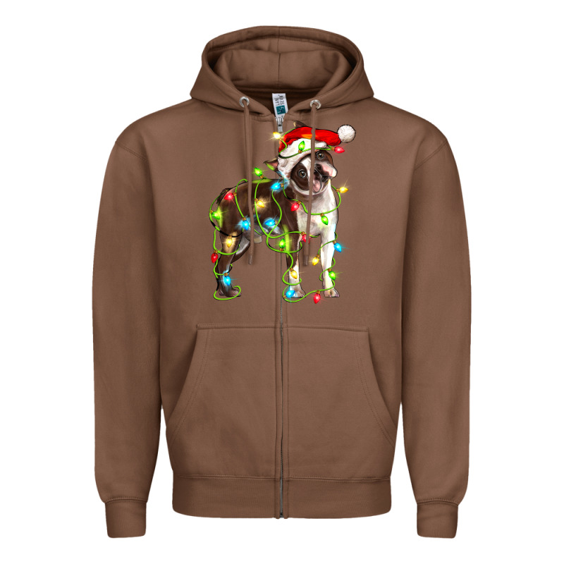 Christmas Chocolate Boston Terrier Zipper Hoodie by LillyAllenDesigns | Teevron