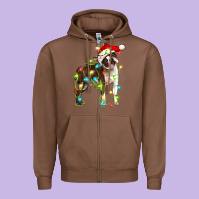 Christmas Chocolate Boston Terrier Zipper Hoodie Designed By Lillyallendesigns