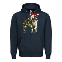 Navy christmas chocolate boston terrier Zipper Hoodie - LillyAllenDesigns