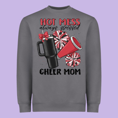Hot Mess Always Stressed Cheer Mom Heavyweight Sweatshirt Designed By Maliassmallbusiness