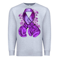 Heather Grey purple ribbon with boxing gloves Premium Sweatshirt - NancyCooperArtShop